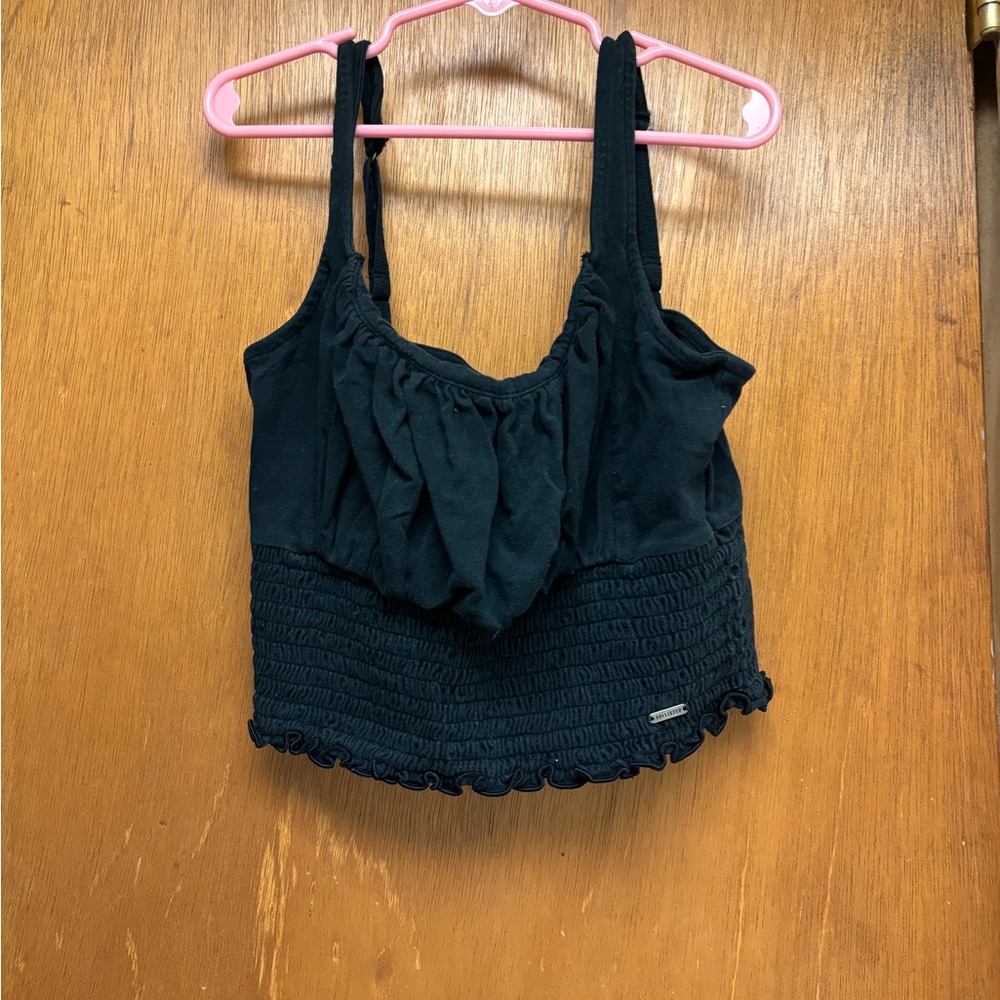 Hollister Black Smocked Ruffled Crop Tank Top